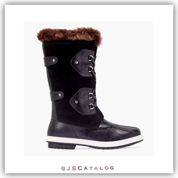 JustFab Shoes - Marley Lace Up Faux Fur Snow Winter Boots In Black Size 7
